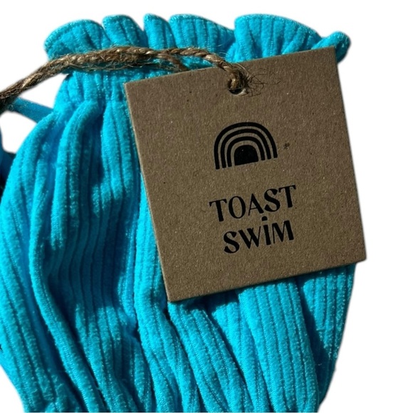 🌻NEW w.tags Free People x Toast Signature Ruffle Bandeau Top in Turquoise Blue - Picture 10 of 13